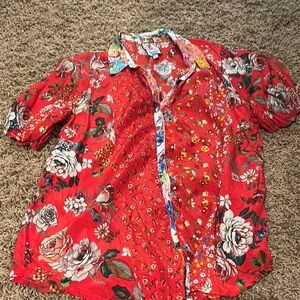 Johnny Was Red Casual Button Down Shirt